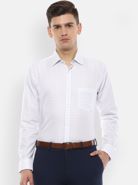 Van Heusen Men White Slim Fit Checked Formal Shirt