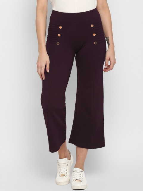 FOSH Women Maroon Smart Regular Fit Solid Culottes