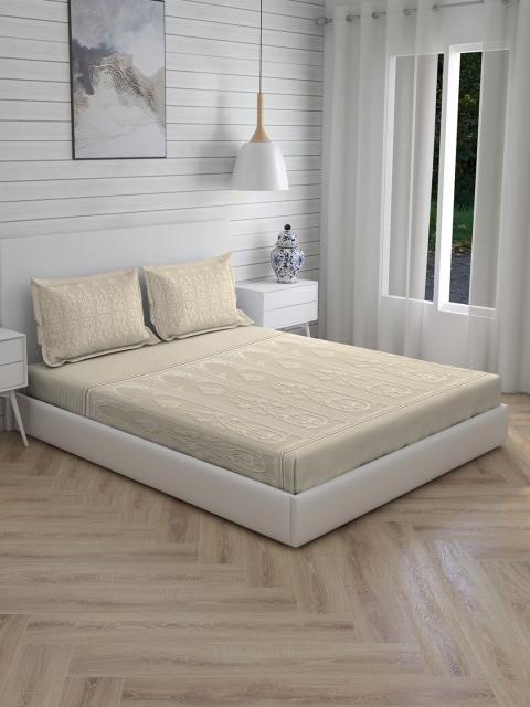 Boutique Living India Beige 300 TC Cotton 1 King Bedsheet with 2 Pillow Covers