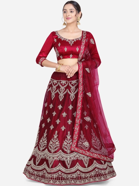 Mitera Red & Gold-Toned Embroidered Unstitched Lehenga & Blouse with Dupatta