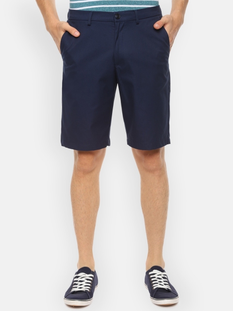 V Dot Men Navy Blue Self Design Regular Fit Regular Shorts