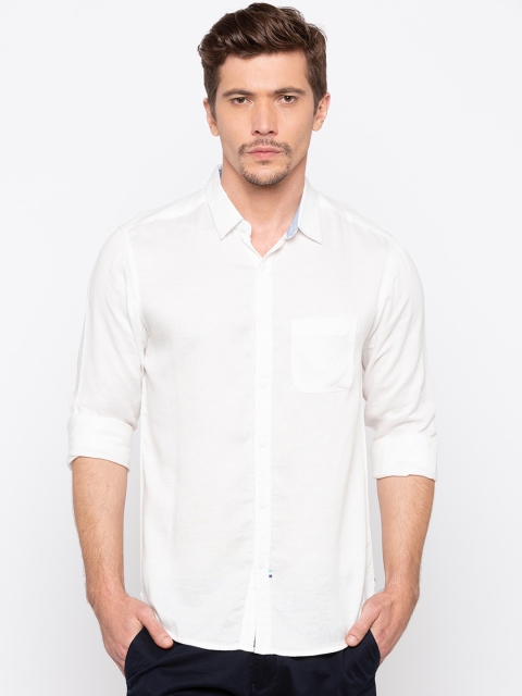 SPYKAR Men White Slim Fit Solid Casual Shirt