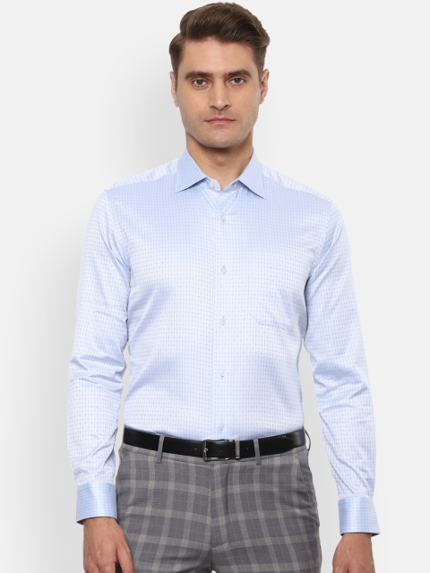 Louis Philippe Gods & Kings Men Blue Regular Fit Checked Formal Shirt