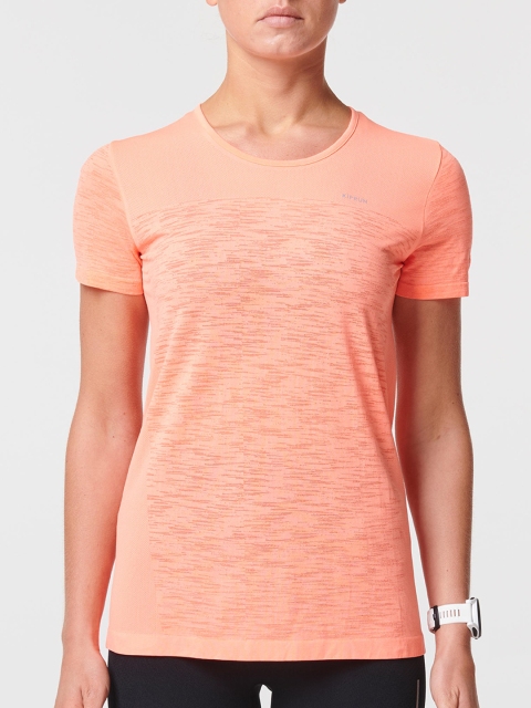 KIPRUN By Decathlon Women Peach Self Design Round Neck T-shirt