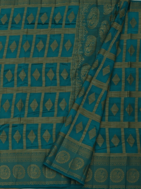 Pothys Blue & Gold-Toned Jute Silk Woven Design Saree