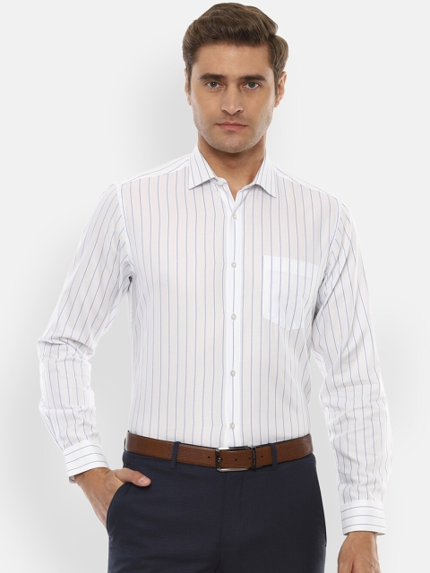 Van Heusen Men White & Blue Regular Fit Striped Formal Shirt