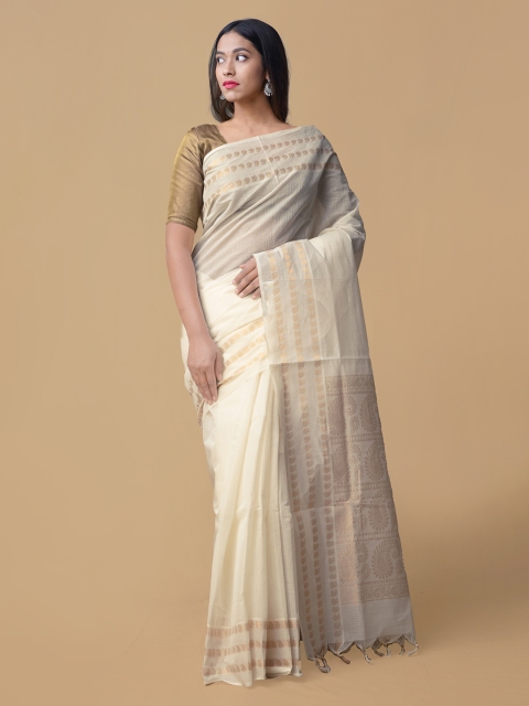 Unnati Silks White Woven Design Pure Cotton Saree