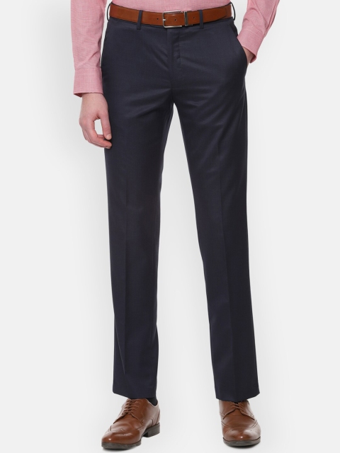 Van Heusen Men Navy Blue Slim Fit Solid Formal Trousers