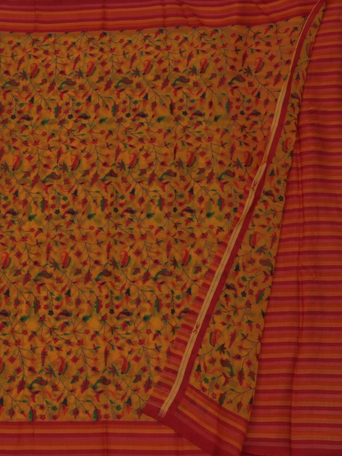 Pothys Mustard & Red Poly Georgette Printed Saree