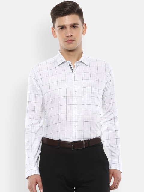 Van Heusen Men White & Blue Slim Fit Checked Formal Shirt