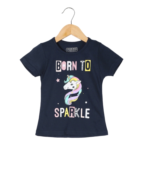 Cherokee Girls Blue Printed Round Neck T-shirt