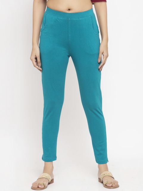 NEUDIS Women Teal Blue Solid Ankle-Length Leggings