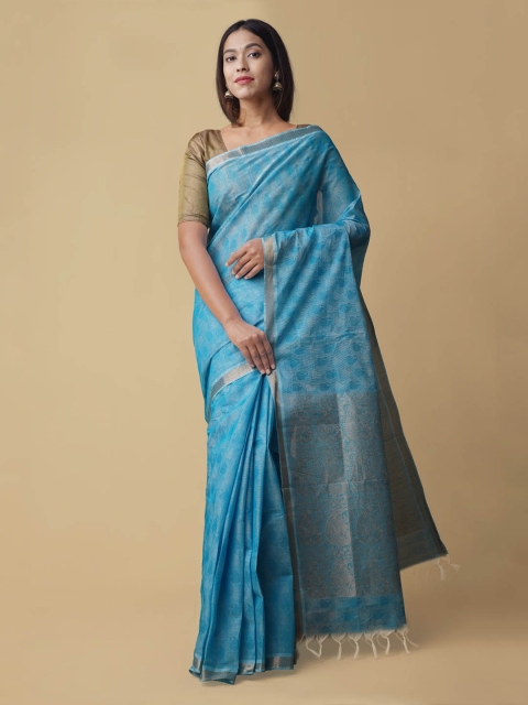 Unnati Silks Blue Woven Design Pure Cotton Handloom Saree