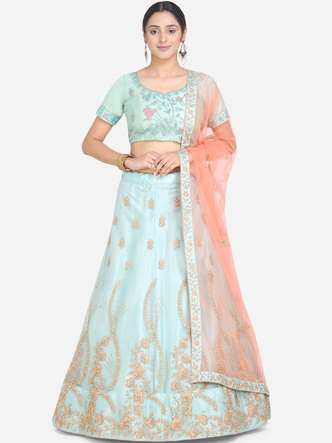 Mitera Women Blue & Peach-Colored Zari Work Semi-Stitched Lehenga & Unstitched Blouse with Dupatta
Mitera Women Blue & Peach-Colored Zari Work Semi-Stitched Lehenga & Unstitched Blouse with Dupatta