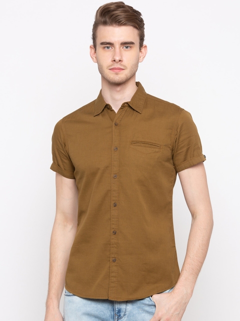 SPYKAR Men Khaki Slim Fit Solid Casual Shirt