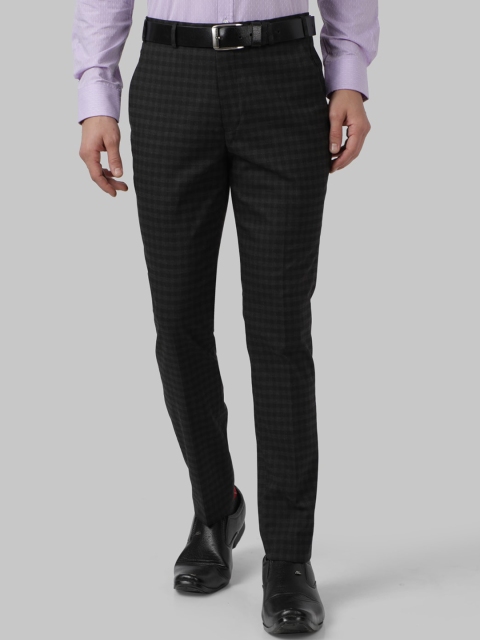 Park Avenue Men Black Regular Fit Checked Formal Trousers