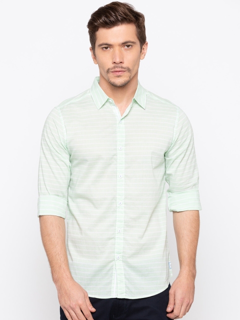 SPYKAR Men Green Slim Fit Striped Casual Shirt