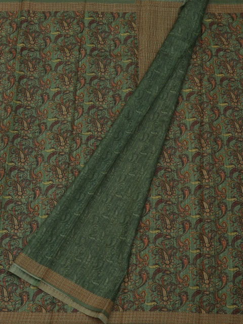 Pothys Green Printed Jute Silk Saree