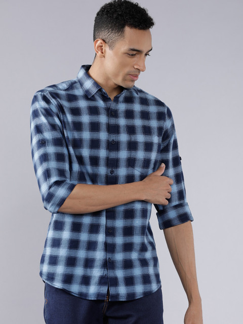 HIGHLANDER Men Blue & Navy Blue Slim Fit Checked Casual Shirt 
HIGHLANDER Men Blue & Navy Blue Slim Fit Checked Casual Shirt