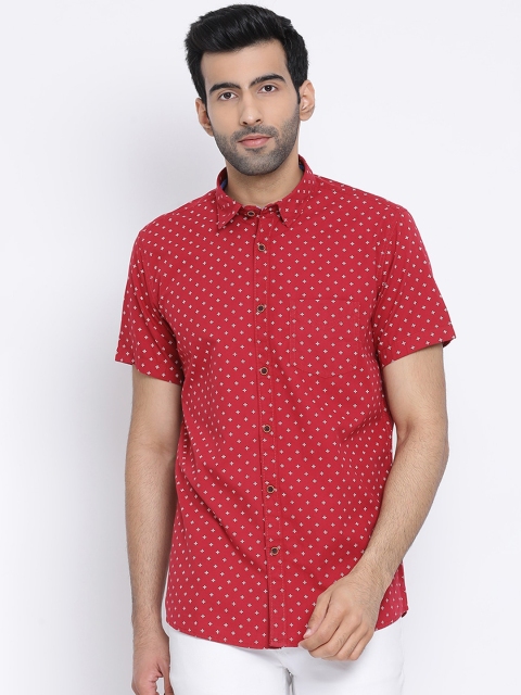 Richlook Men Red Standard Slim Fit Printed Casual Shirt
