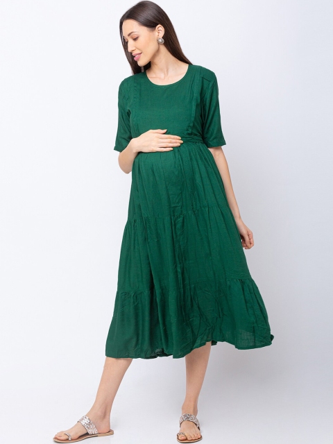 MomToBe Women Green Solid Fit and Flare Maternity Dress