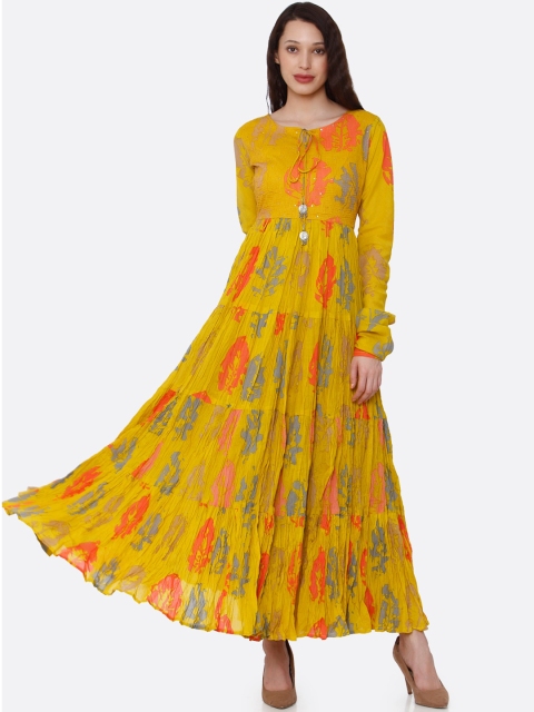 RAISIN Women Mustard Printed Ethnic Maxi Dress