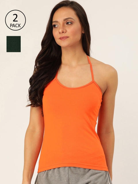 Lady Lyka Pack of 2 Halter Neck Camisoles CAMI-07-ORG-GRN, Orange