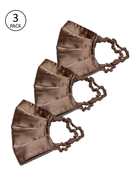 Bellofox Women Pack of 3 Solid Satin 3-Ply Anti-Pollution Reusable Cloth Masks, Brown