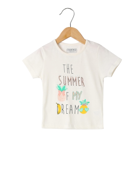 Cherokee Girls White Printed Round Neck T-shirt