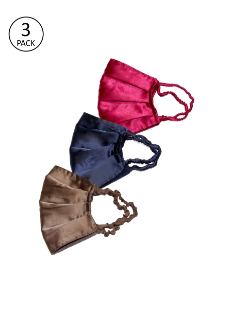Bellofox Women Pack of 3 Solid Satin 3-Ply Anti-Pollution Reusable Cloth Masks, Pink