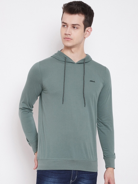 Adobe Men Green Solid Hood T-shirt