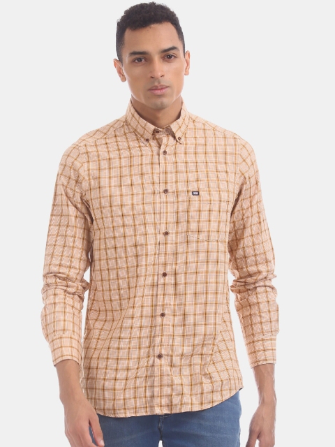 Arrow Sport Men Orange & White Regular Fit Checked Casual Shirt