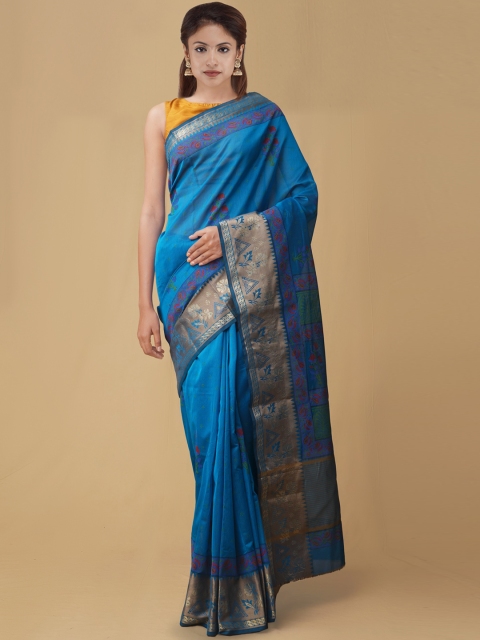 Unnati Silks Blue Woven Design Saree