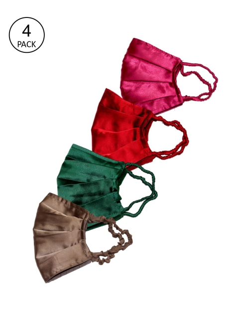 Bellofox Women Pack of 4 Solid Satin 3-Ply Anti-Pollution Reusable Cloth Masks, Pink