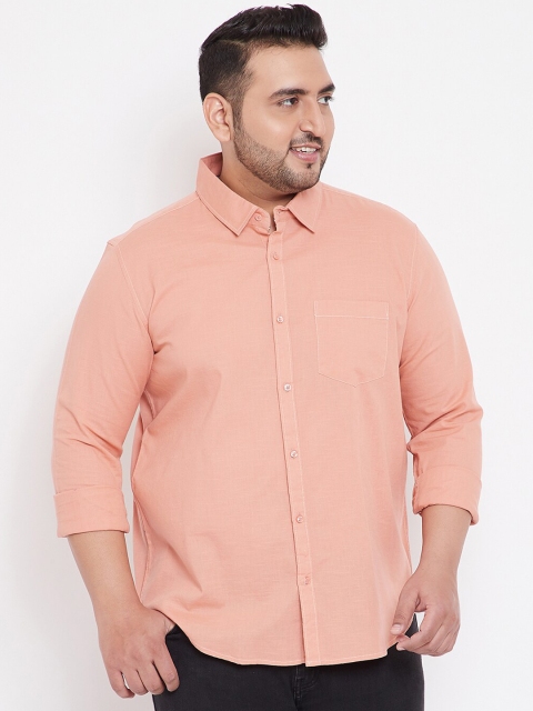 Instafab Plus Men Peach-Coloured Regular Fit Solid Casual Shirt