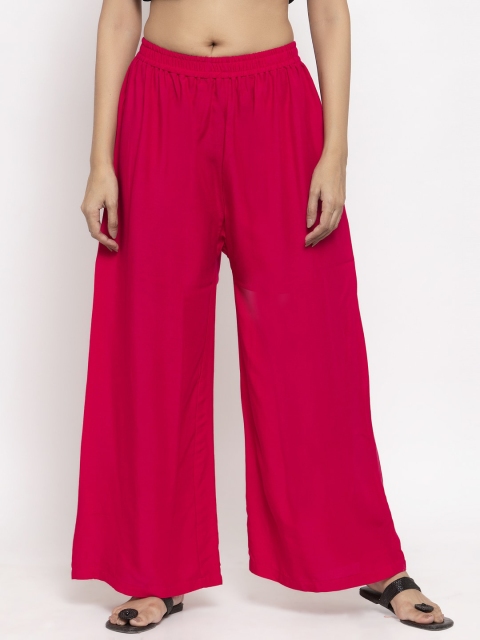NEUDIS Women Magenta Pink Solid Flared Fit Palazzos