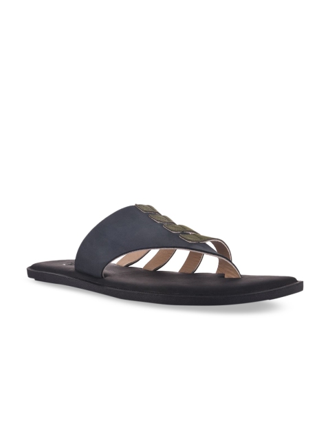 SKO Men Navy Blue & Olive Solid Leather Comfort Sandals