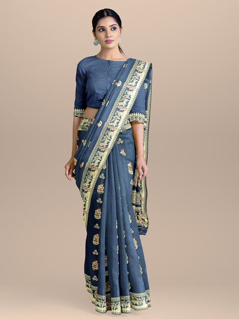 BharatSthali Blue Woven design Silk Cotton Baluchari Sustainable Saree