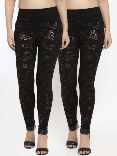 KLOTTHE Women Pack Of 2 Black Printed Skinny-Fit Treggings