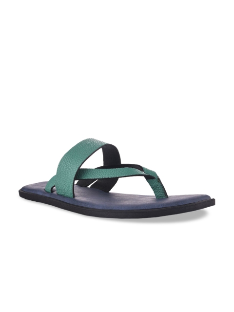 SKO Men Blue & Green Solid Leather Comfort Sandals