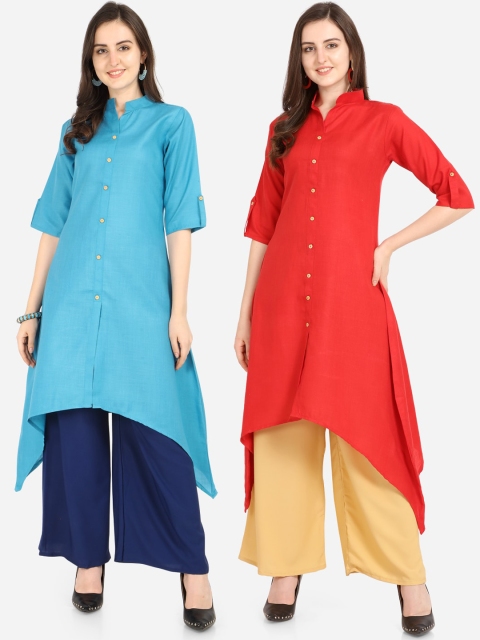 Florence Women Pack Of 2 Solid A-Line Kurtas, Red