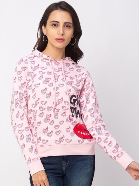 Globus Women Pink Printed Hooded Sweatshirt