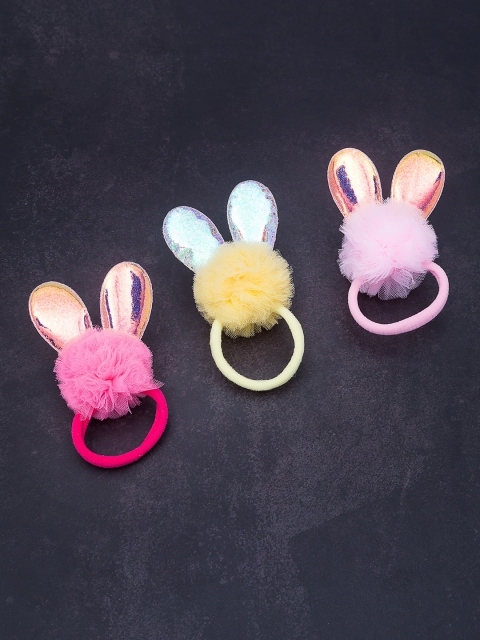 Golden Peacock Women Set of 3 Multi Colour Rabbit Ear Ponytail Holders
