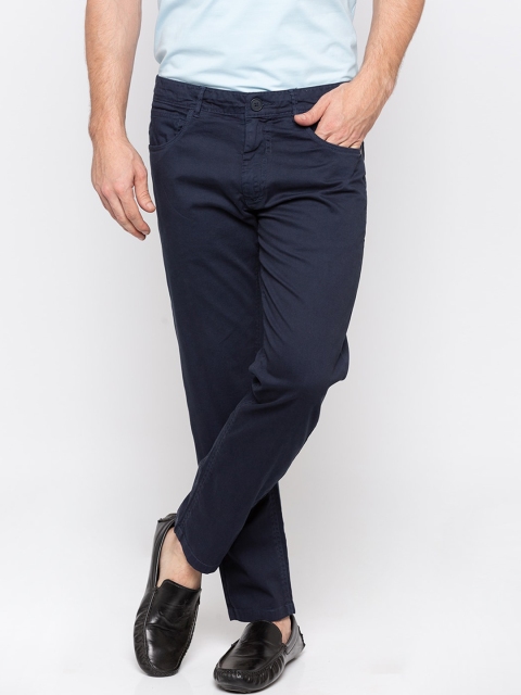 SPYKAR Men Navy Blue Slim Fit Solid Regular Trousers