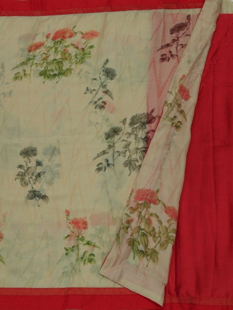 Pothys Cream-Coloured & Red Poly Georgette Printed Saree