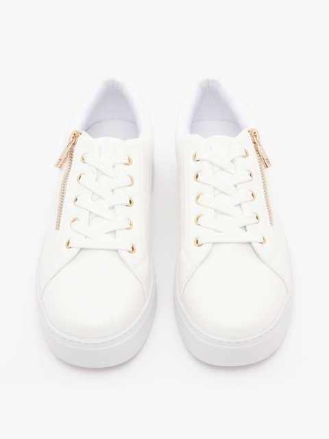 shoexpress Women White Textured Lace-Up Sneakers