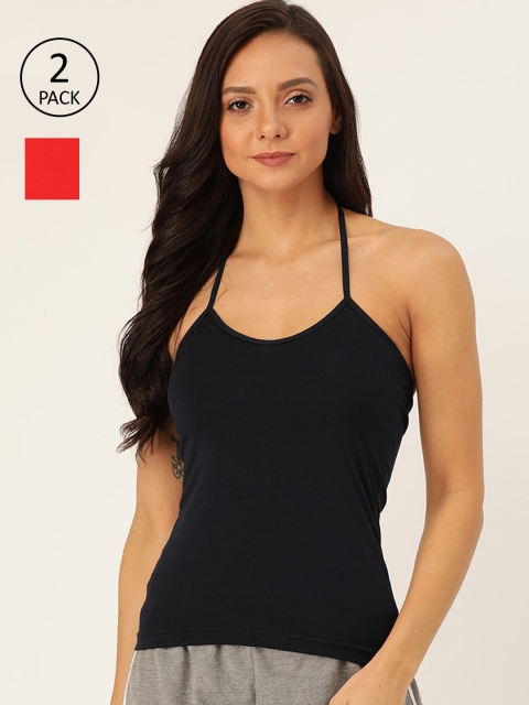 Lady Lyka Women Navy Blue And Orange Solid Camisoles