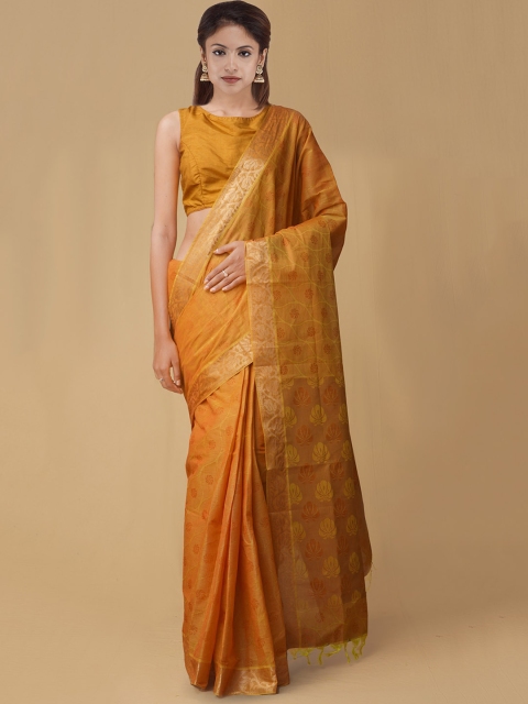 Unnati Silks Orange Pure Cotton Woven Design Handloom Mysore Silk Saree