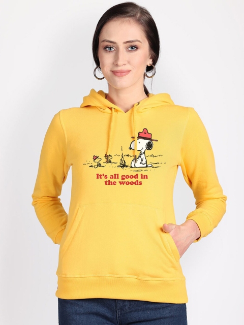 Free Authority Women Yellow Peanuts Printed Hooded Sweatshirt