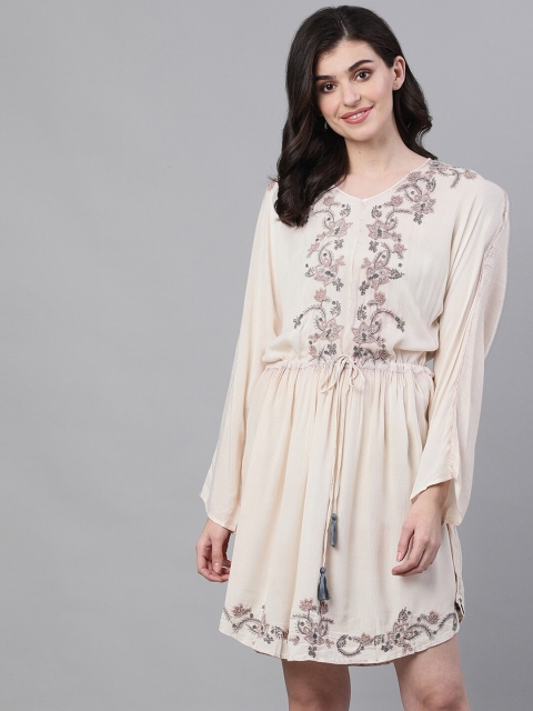 Ishin Women Peach-Coloured Embellished A-Line Dress